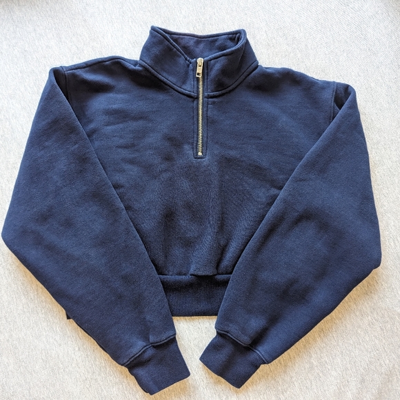 Aritzia Tops - TNA Cozy AF Fleece Perfect 1/4 Zip Sweatshirt in Navy
